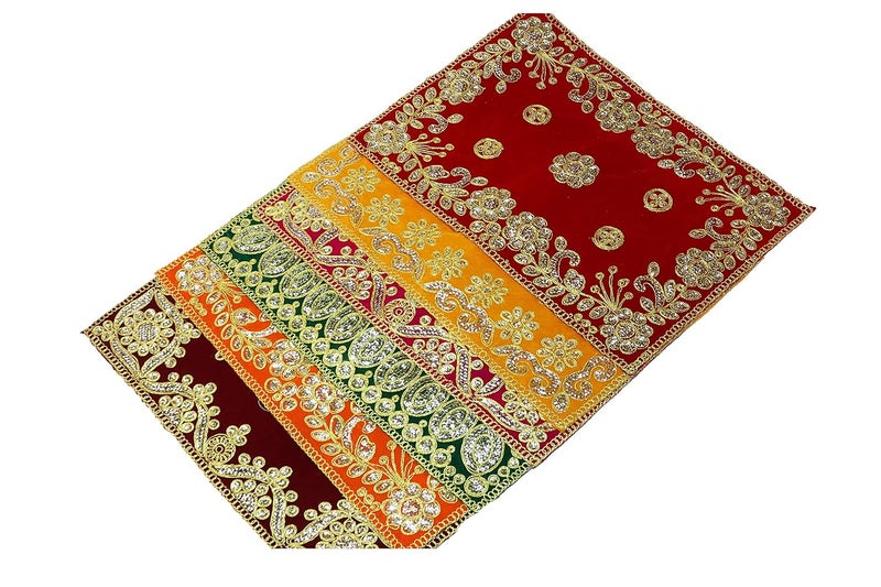 Reliable Multicolour Puja Assan Velvet Puja ClothPuja AasanPuja Chowki Assan Fancy Velvet Puja Altar Cloth for Pooja Home Mandir Temple and Pooja Ghar Size 10 13 Inch Pack of 6 - Image 4