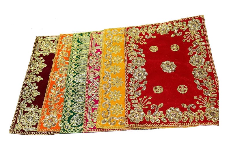 Reliable Multicolour Puja Assan Velvet Puja ClothPuja AasanPuja Chowki Assan Fancy Velvet Puja Altar Cloth for Pooja Home Mandir Temple and Pooja Ghar Size 10 13 Inch Pack of 6 - Image 5