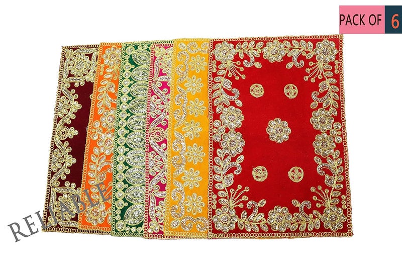 Reliable Multicolour Puja Assan Velvet Puja ClothPuja AasanPuja Chowki Assan Fancy Velvet Puja Altar Cloth for Pooja Home Mandir Temple and Pooja Ghar Size 10 13 Inch Pack of 6 - Image 3