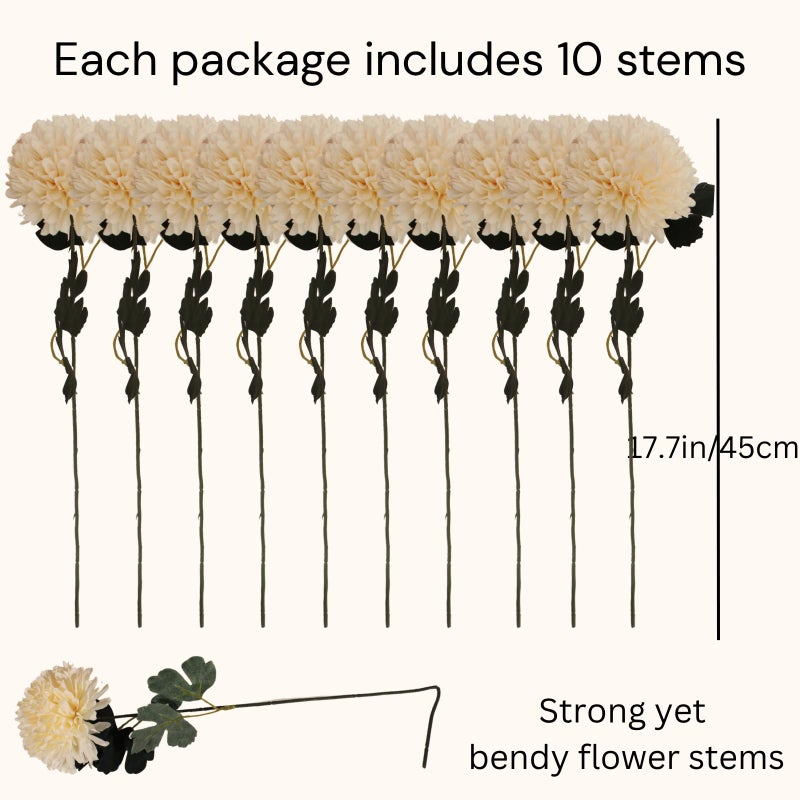 RyddeligHome Large Kiku Flower Beige 10 Stems, Silk Flowers Bulk Boho Bouquet, Large Artificial Flowers, Tall Flowers With Long Stems, Realistic faux flowers Neutral Home Decor, Flores Artificiales Para Decoracion - Image 5