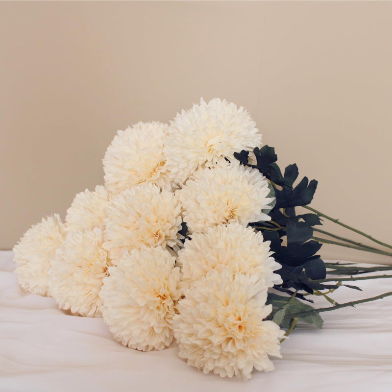 RyddeligHome Large Kiku Flower Beige 10 Stems, Silk Flowers Bulk Boho Bouquet, Large Artificial Flowers, Tall Flowers With Long Stems, Realistic faux flowers Neutral Home Decor, Flores Artificiales Para Decoracion - Image 3