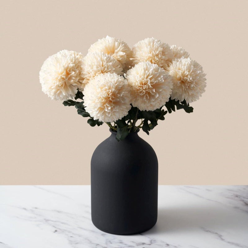 RyddeligHome Large Kiku Flower Beige 10 Stems, Silk Flowers Bulk Boho Bouquet, Large Artificial Flowers, Tall Flowers With Long Stems, Realistic faux flowers Neutral Home Decor, Flores Artificiales Para Decoracion - Image 1