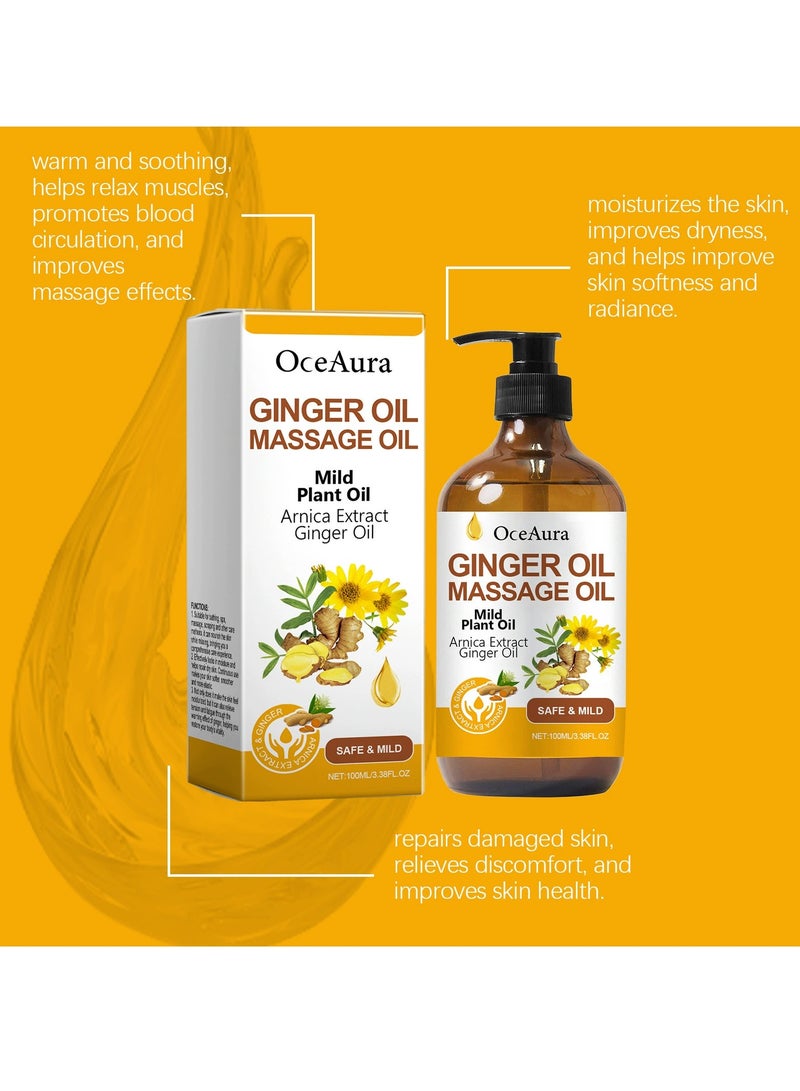 OceAura Ginger Oil Massage Oils for Massage Therapy,Arnica Extract Ginger Oil  for Date Night, for Muscle Pain, Gua Sha Relaxing Body Oil, Natural Oil for Skin Hair -100ml - Image 3