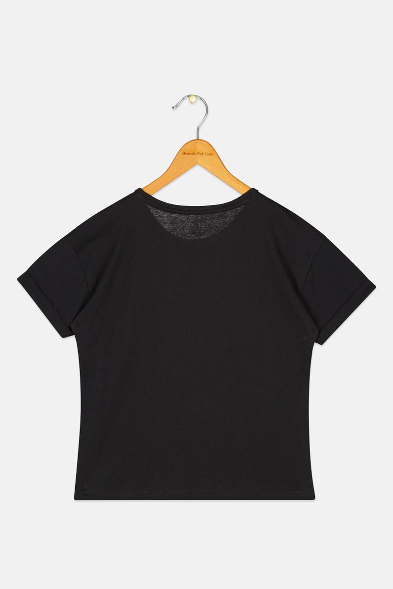 bebe Kids Girl Crew Neck Short Sleeve Sequin Detail Top, Black - Image 3