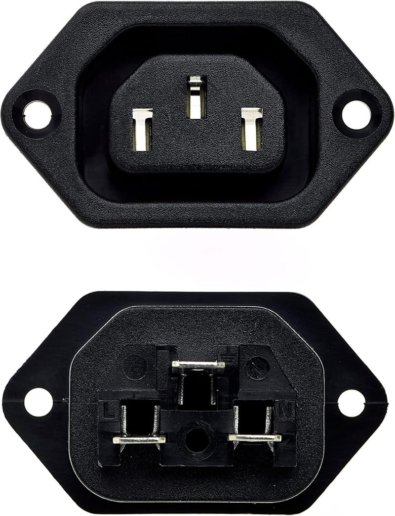 Keple IEC Panel Socket, Flange Fixing - Black, 2 Pieces - AC 250V 10A 320 C13 Mounted Female Plug, 3-Pin Inlet Module, Power Plug Straight - Image 4