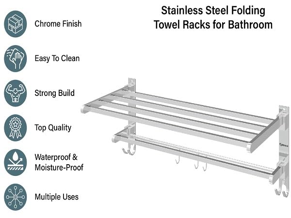 GRIVAN Stainless Steel Folding Towel Racks for Bathroom, Towel Racks, Folding Towel Stand, Bathroom Towel Holder, Bathroom Stand, Bathroom Accessories and Fittings - Image 5