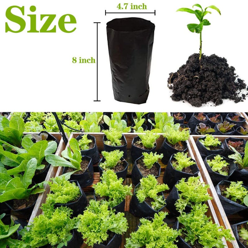DredQcco 100PACK Plant Grow Bags,Thicken PE Seedling Bag Fruit Tree Seedling Cup Bonsai Planting Bag with Breathable Holes for Garden Black Planting Bags Nursery Bags (4.7'' Dia x 8'' H) - Image 3