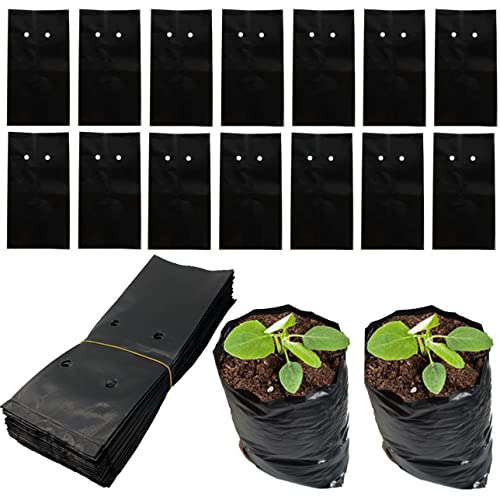 DredQcco 100PACK Plant Grow Bags,Thicken PE Seedling Bag Fruit Tree Seedling Cup Bonsai Planting Bag with Breathable Holes for Garden Black Planting Bags Nursery Bags (4.7'' Dia x 8'' H) - Image 1