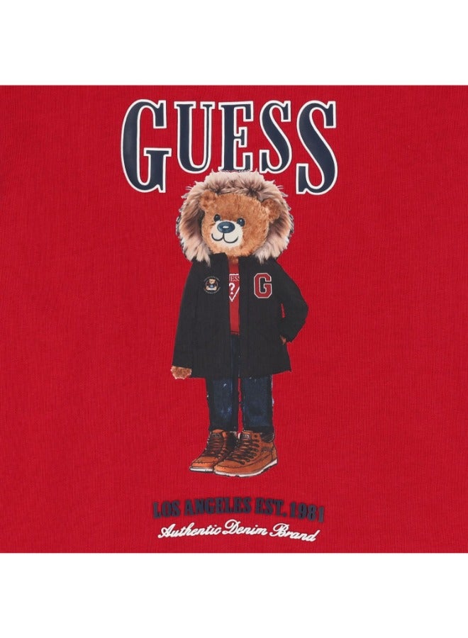 GUESS Boys Red Teddy Bear Sweatshirt - Image 3