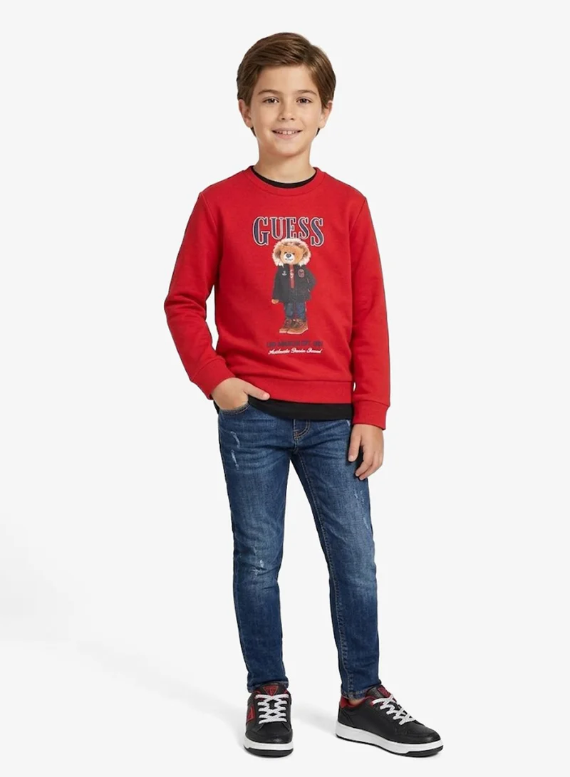 GUESS Boys Red Teddy Bear Sweatshirt