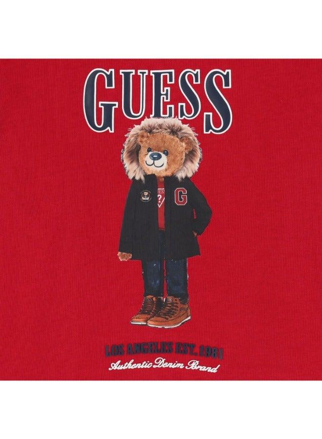 GUESS Boys Red Teddy Bear Sweatshirt - Image 4