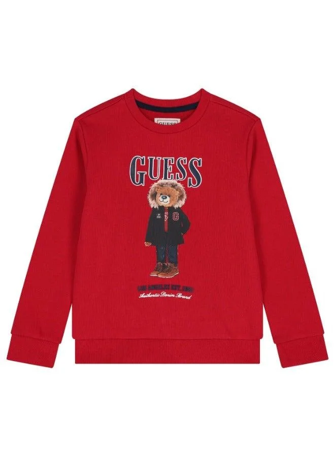 GUESS Boys Red Teddy Bear Sweatshirt
