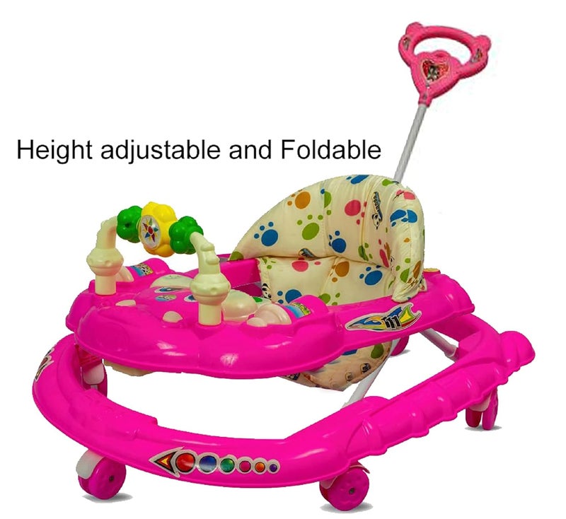 DELEE ODELEE Musical Activity Baby Walker 111 with Music & Parent Handel Rod & Adjustable Height for Kids (Pink) - Image 5