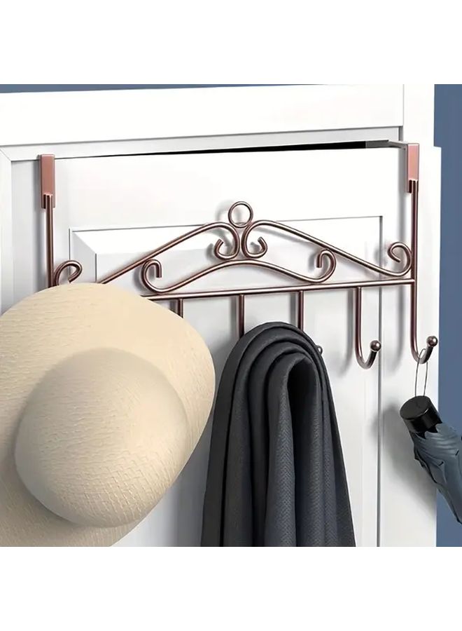 Black 7 Hook Over Door Hanger No Drill Metal Bathroom Organizer - Image 5