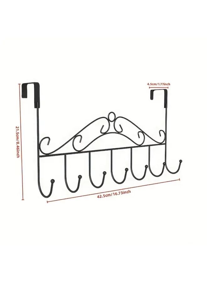 Black 7 Hook Over Door Hanger No Drill Metal Bathroom Organizer - Image 3
