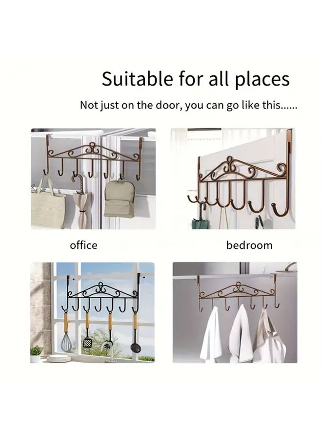 Black 7 Hook Over Door Hanger No Drill Metal Bathroom Organizer - Image 4