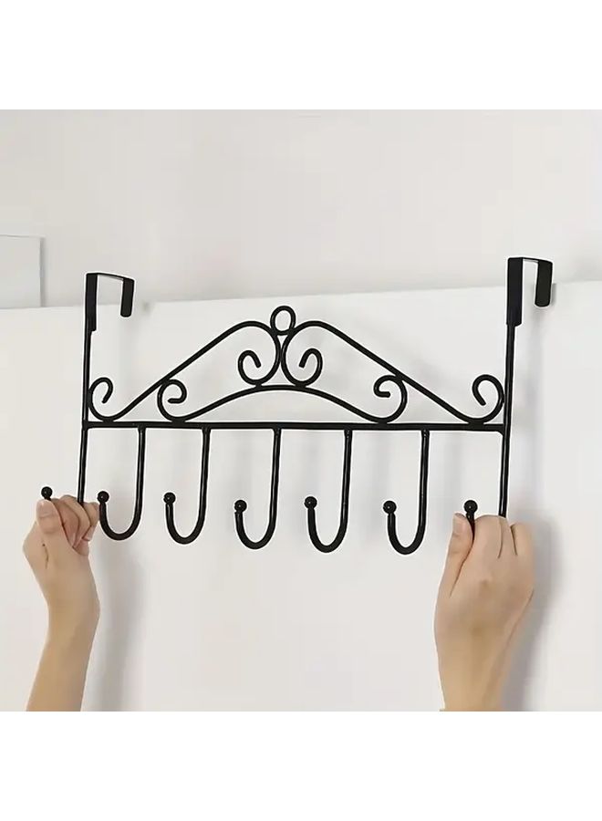 Black 7 Hook Over Door Hanger No Drill Metal Bathroom Organizer - Image 2