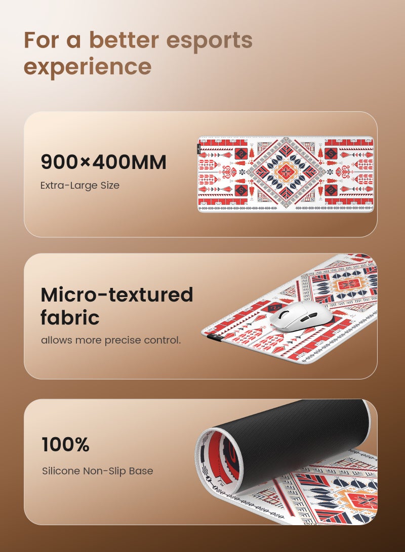 مسافر الكثبان DuneVoyager M7 Sahara Red ماوس باد للألعاب XXL ‎900×400×4‎ مم – مقاوم للماء، ماوس باد كبير وممتد، قاعدة مطاطية مانعة للانزلاق، تحكم سلس وثابت، مع علبة هدايا - Image 3