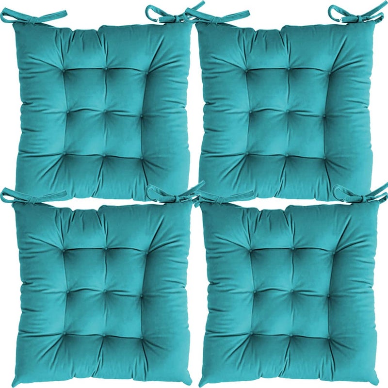 Linenovation Microfiber Square Chair PadCushion for Office Home or Car Sitting with Ties16 Inch X 16 InchSky BlueSet of 4