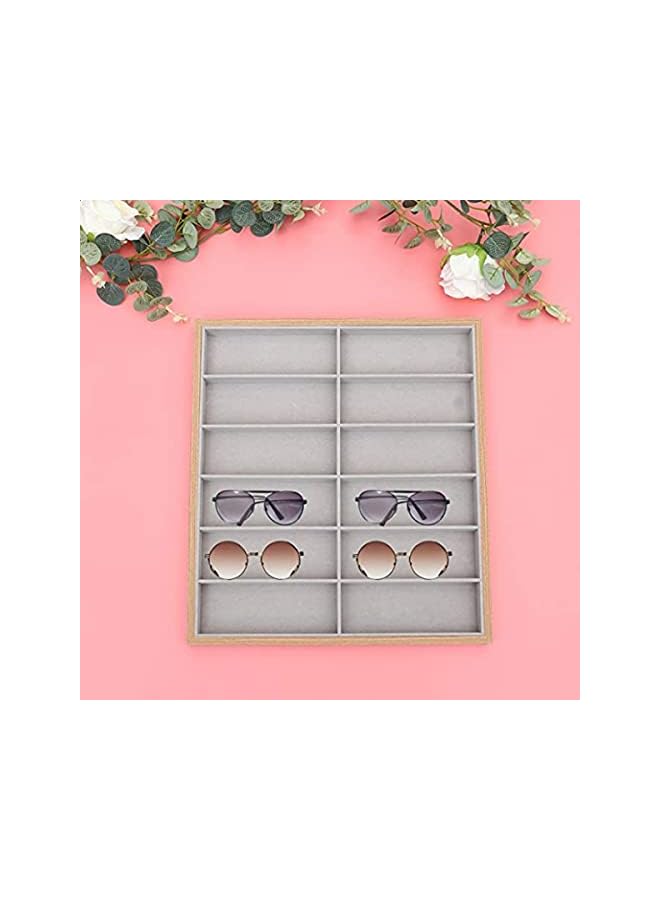 Goodern Display Tray 12 Grids Wood Sunglass Storage Case Box Eyewear Stand Holder Jewelry Organizer Flannel Inside for Home Sunglass Box For Women Men Sunglass Eyewear Display Storage Case - Image 3