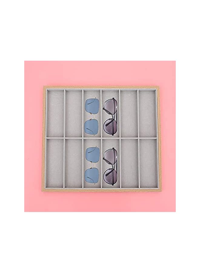 Goodern Display Tray 12 Grids Wood Sunglass Storage Case Box Eyewear Stand Holder Jewelry Organizer Flannel Inside for Home Sunglass Box For Women Men Sunglass Eyewear Display Storage Case - Image 2