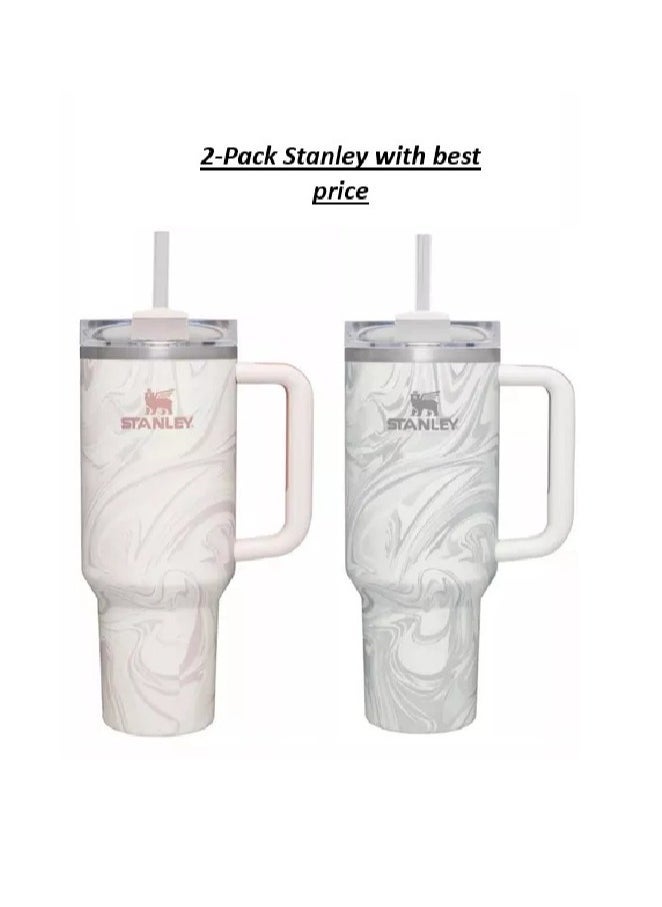 Stanley 2-Pack Quencher H2.0 FlowState 40oz Stainless Steel Vacuum Insulated Tumbler with Lid and Straw – Rose Quartz & Swirl, Leak-Resistant Double-Walled Design, Keeps Drinks Hot for 7 Hours & Cold for 24 Hours, Perfect for Travel, Workouts, and Daily Hydration, Durable & Stylish  - Image 1
