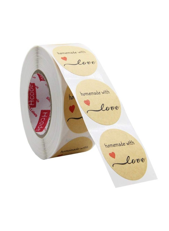 Hcode 500 Natural Kraft Paper Round Homemade with Love Stickers with Red Heart 1.5 Inch Adhesive Label (1 roll, Homemade with Love) - Image 2