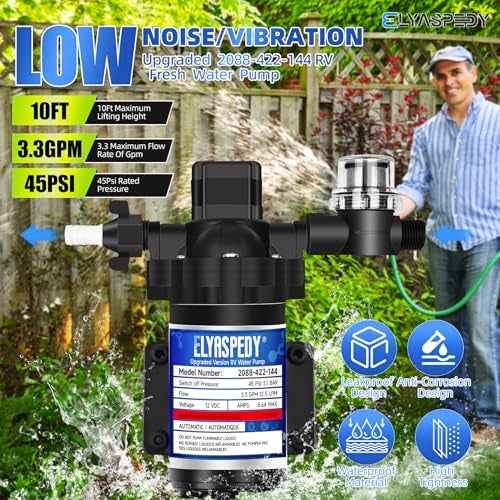 Elyaspedy 2026 Upgraded 2088-422-144 RV Fresh Water Pump,12V 3.3GPM Self-Priming Diaphragm Water Pump,45PSI,Includes Pressure Switch and Detachable Filters,No Noise, for RV, Marine, Yacht, Caravan - Image 3