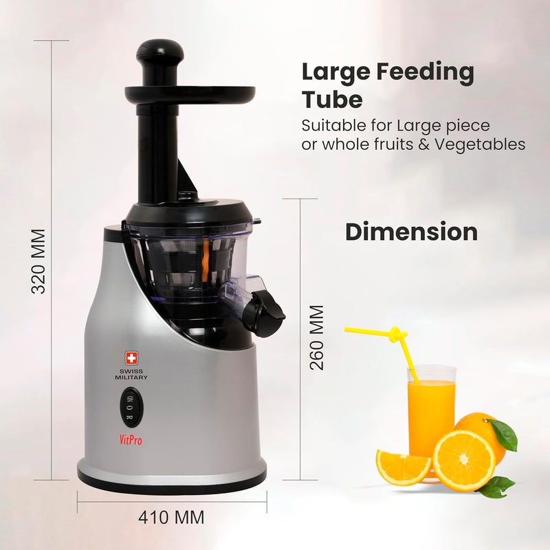 SWISS MILITARY Swiss Military VITPRO Slow Juicer Mixer Maximum Nutrient Retention Low Noise Operation Easy To Clean 180 Watts Black  - Image 3