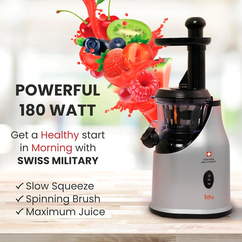 SWISS MILITARY Swiss Military VITPRO Slow Juicer Mixer Maximum Nutrient Retention Low Noise Operation Easy To Clean 180 Watts Black  - Image 4