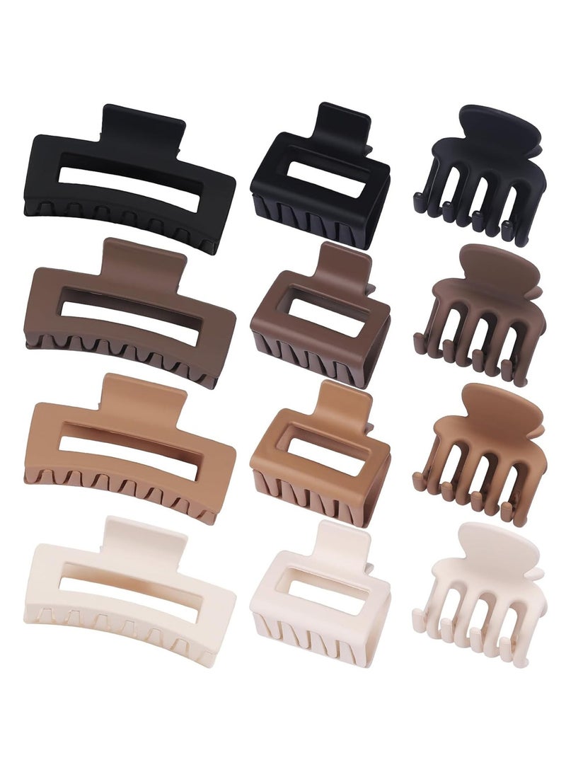 12 Pcs Hair Clips for Women 3 Styles Small Medium Large Claw Clips for Thin Thick Curly Hair, Strong Hold & Non-Slip Clips, Stylish Matte Plastic Hair Accessories Ideal Gifts for Women - Image 2