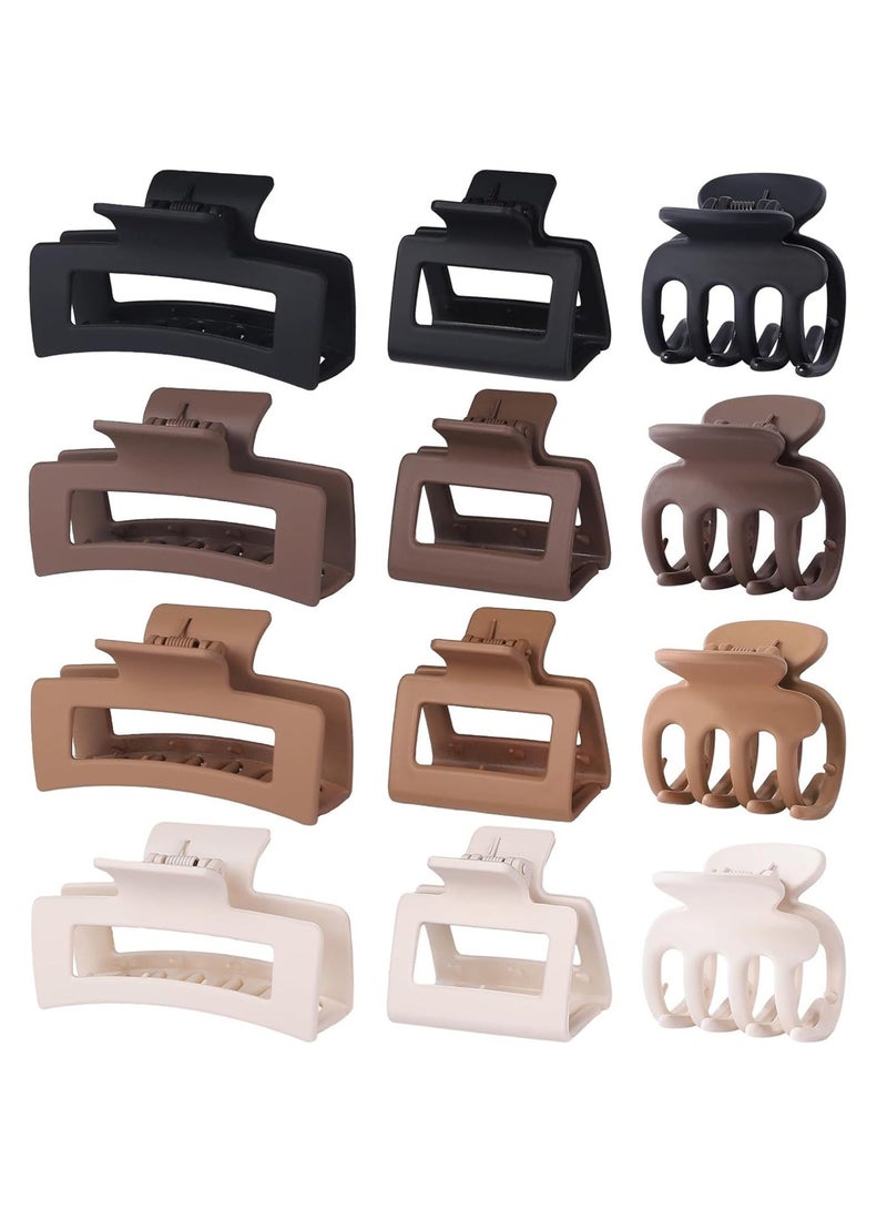 12 Pcs Hair Clips for Women 3 Styles Small Medium Large Claw Clips for Thin Thick Curly Hair, Strong Hold & Non-Slip Clips, Stylish Matte Plastic Hair Accessories Ideal Gifts for Women - Image 1