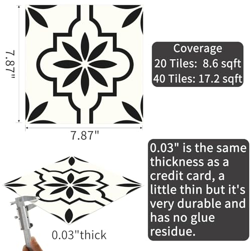 MORCART 20PCS Peel and Stick Floor Tile, 7.87" x 7.87" Vinyl Flooring Waterproof Removable DIY Flooring for Bathroom, Kitchen, Fireplace, Pet House, Stairs, Bedrooms, Wall - Image 2
