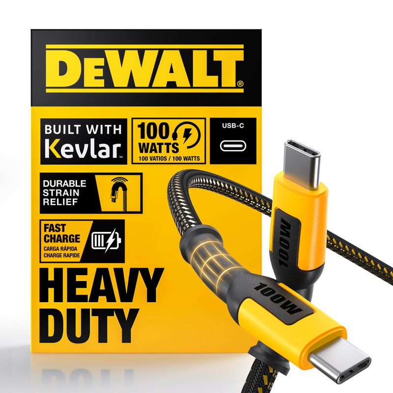 DEWALT Heavy Duty 100W USB C Cable, Jobsite 100 Watt USB C Cable, High Speed Type-C to Type-C, Fast Charge PD USBC Fast Charging Cord for iPhone 17/16/15 Plus Pro Max MacBook iPad Samsung Galaxy, 4 ft - Image 1
