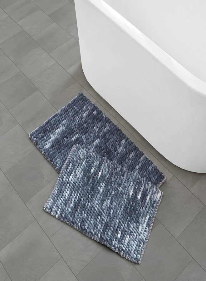 French Connection Space Dye Chunky Chenille 17" x 24"/20" x 34" 2-Piece Bath Rug Set, Dark Blue - Image 1