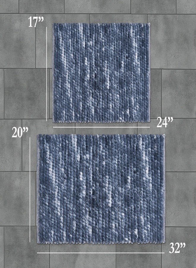 French Connection Space Dye Chunky Chenille 17" x 24"/20" x 34" 2-Piece Bath Rug Set, Dark Blue - Image 2