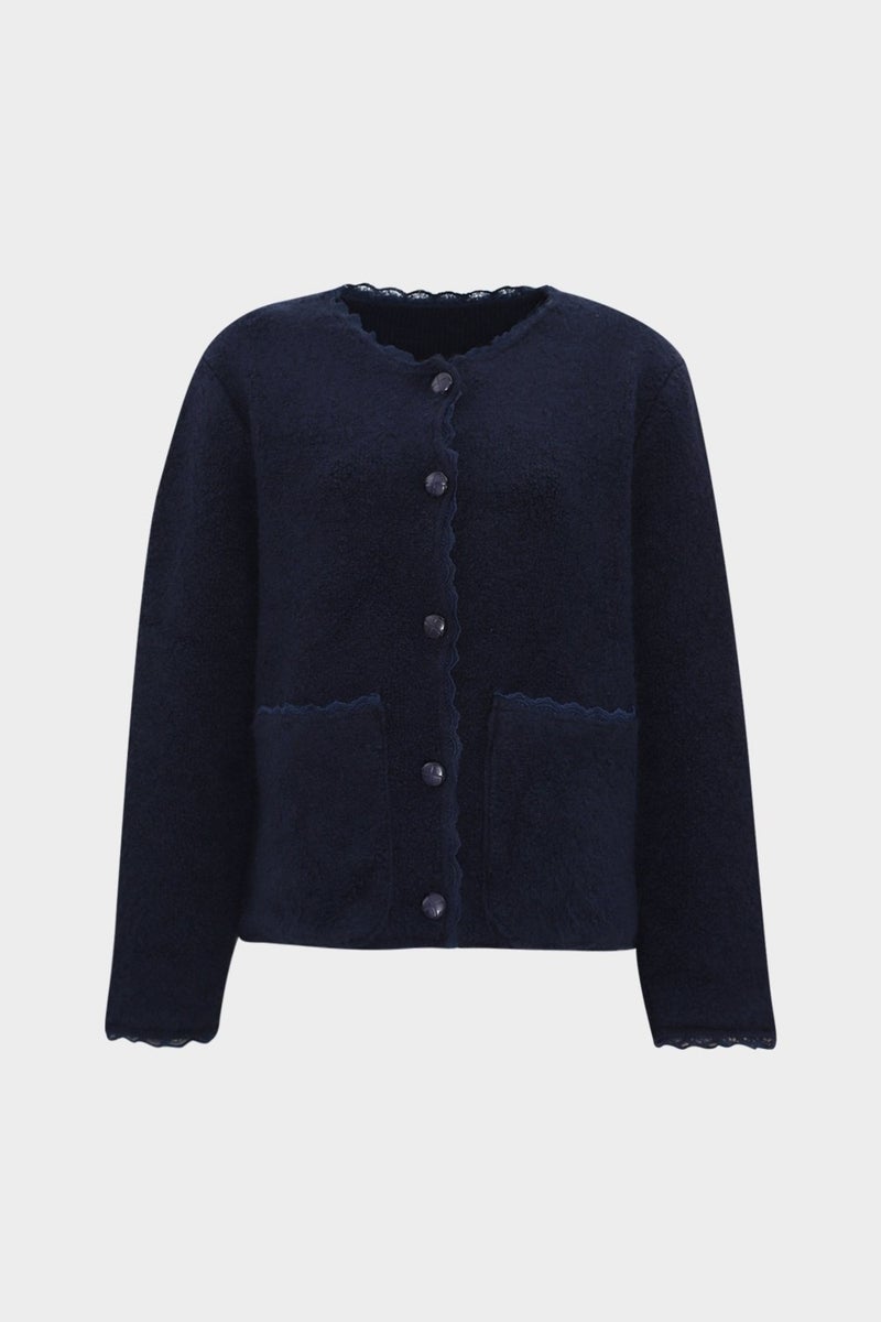 Açelya Okcu AÇELYAOKCU Premium Lace Detailed Pocket Teddy Women's Wool Knitwear Cardigan  - Image 1