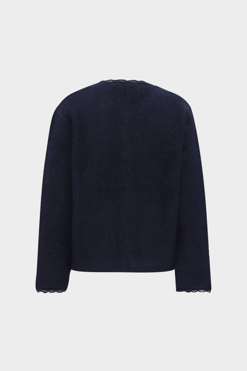 Açelya Okcu AÇELYAOKCU Premium Lace Detailed Pocket Teddy Women's Wool Knitwear Cardigan  - Image 2