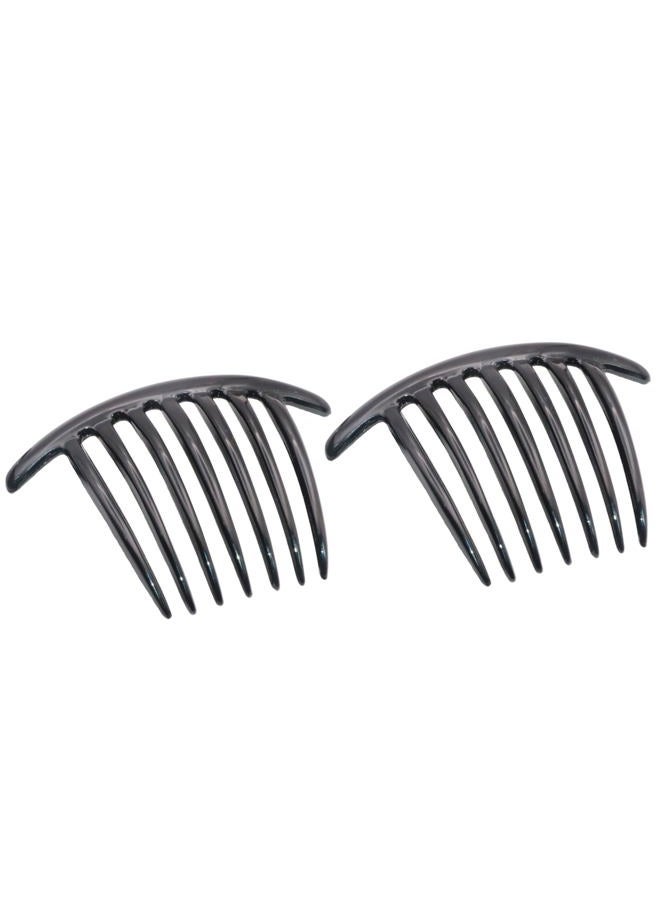 Parcelona French Twist 7 Teeth Large 4" Celluloid Set of 2 Flexible Durable Side Hair Comb No Slip Styling Women Hair Accessories Girls Hair Clip, Made in France (Black) - Image 1