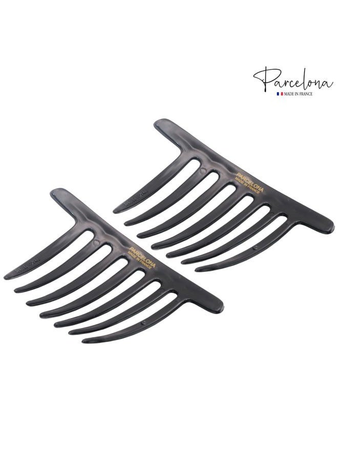Parcelona French Twist 7 Teeth Large 4" Celluloid Set of 2 Flexible Durable Side Hair Comb No Slip Styling Women Hair Accessories Girls Hair Clip, Made in France (Black) - Image 5