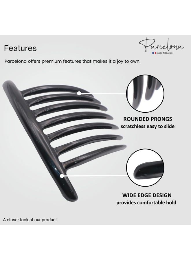 Parcelona French Twist 7 Teeth Large 4" Celluloid Set of 2 Flexible Durable Side Hair Comb No Slip Styling Women Hair Accessories Girls Hair Clip, Made in France (Black) - Image 3