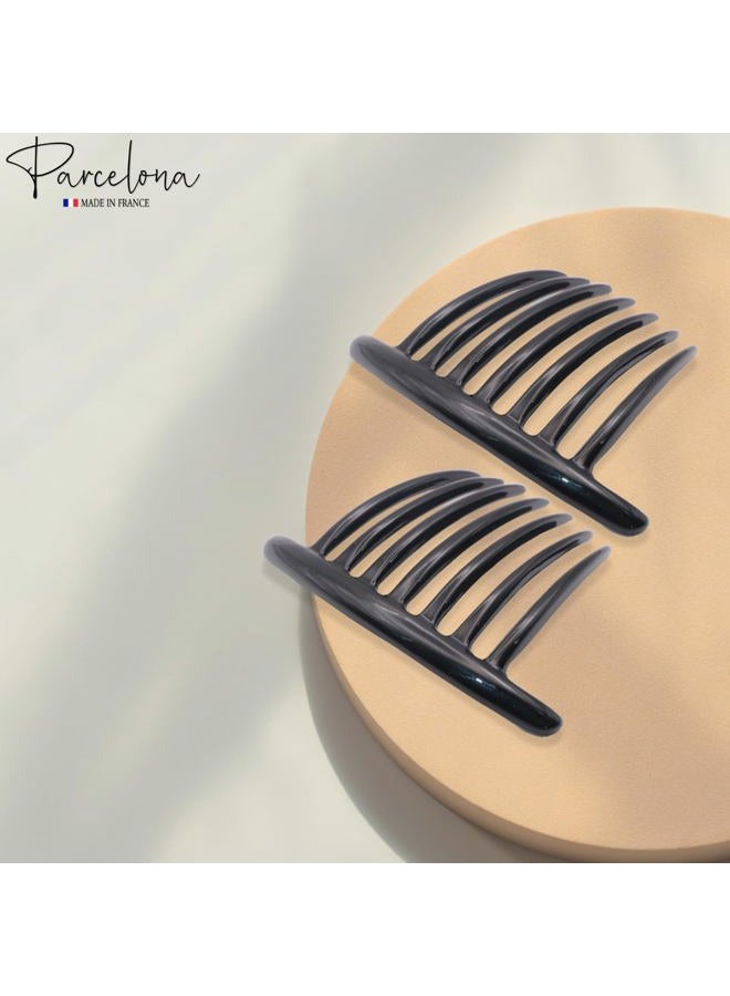 Parcelona French Twist 7 Teeth Large 4" Celluloid Set of 2 Flexible Durable Side Hair Comb No Slip Styling Women Hair Accessories Girls Hair Clip, Made in France (Black) - Image 4