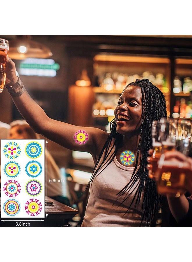 Maripabon Neon Temporary Tattoos 20 Large Sheets Glitter Styles Flower Mandala Butterfly Feather Glow In The UV Neon Tattoos Stickers Fake Waterproof Tattoos for Adults Kids Party Decoration - Image 4