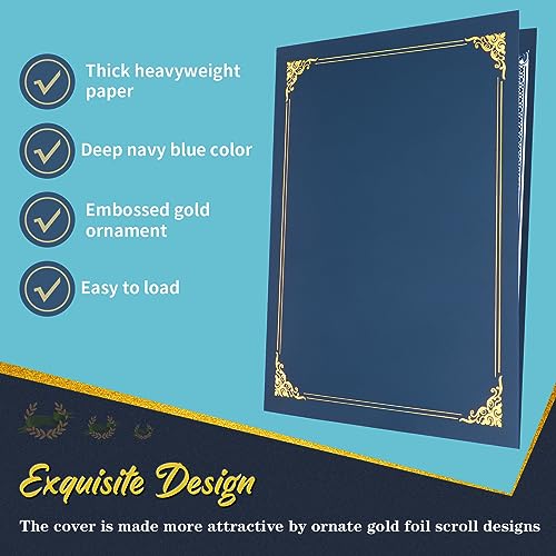 Coidea 10 Packs Certificate Holders, Navy Blue Certificate Covers, Diploma Holders, Certificate Folders with Gold Foil Border for Letter Size 8.5" x 11" Certificates, Diploma, Documents, Award Cover - Image 3