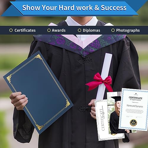 Coidea 10 Packs Certificate Holders, Navy Blue Certificate Covers, Diploma Holders, Certificate Folders with Gold Foil Border for Letter Size 8.5" x 11" Certificates, Diploma, Documents, Award Cover - Image 4