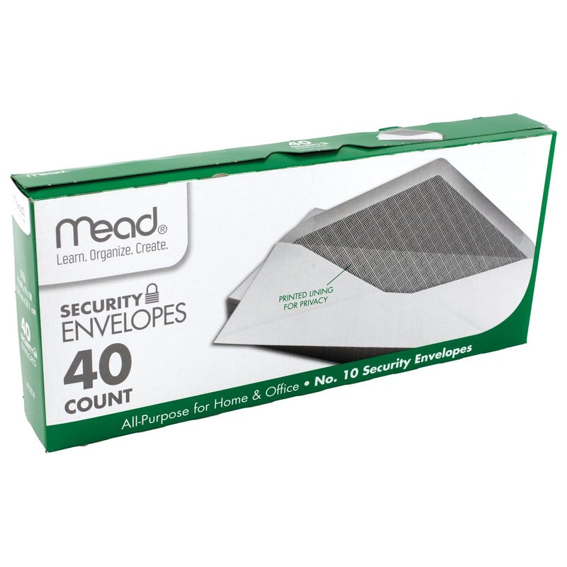 Mead #10 Envelopes, Security Printed Lining for Privacy, Gummed Closure, All-Purpose 20-Ib Paper, 4-1/8" x 9-1/2", White, 40 Letter Size Envelopes per Box (75214) - Image 4