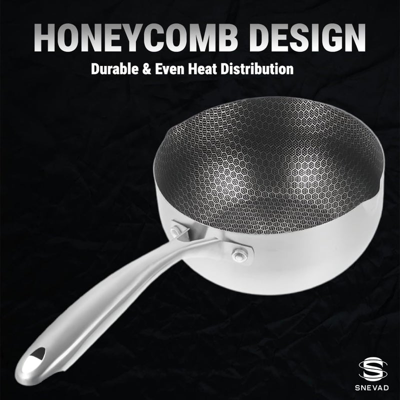 Snevad Stainless Steel Round Saucepan with Handle Ramen Pot Milk Cheese Pot Egg Frying Pan Pouring Oil Pans Honeycomb Soup Pot NonStick Steaming Stove Home Kitchen Cooking Pot Dishwasher Oven Safe - Image 4