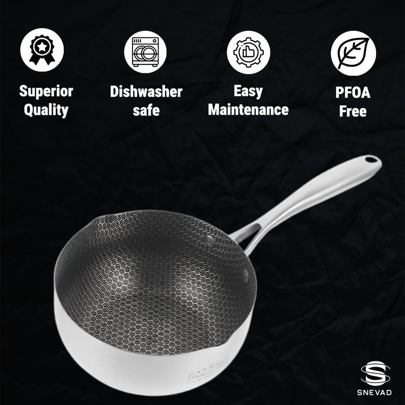 Snevad Stainless Steel Round Saucepan with Handle Ramen Pot Milk Cheese Pot Egg Frying Pan Pouring Oil Pans Honeycomb Soup Pot NonStick Steaming Stove Home Kitchen Cooking Pot Dishwasher Oven Safe - Image 5