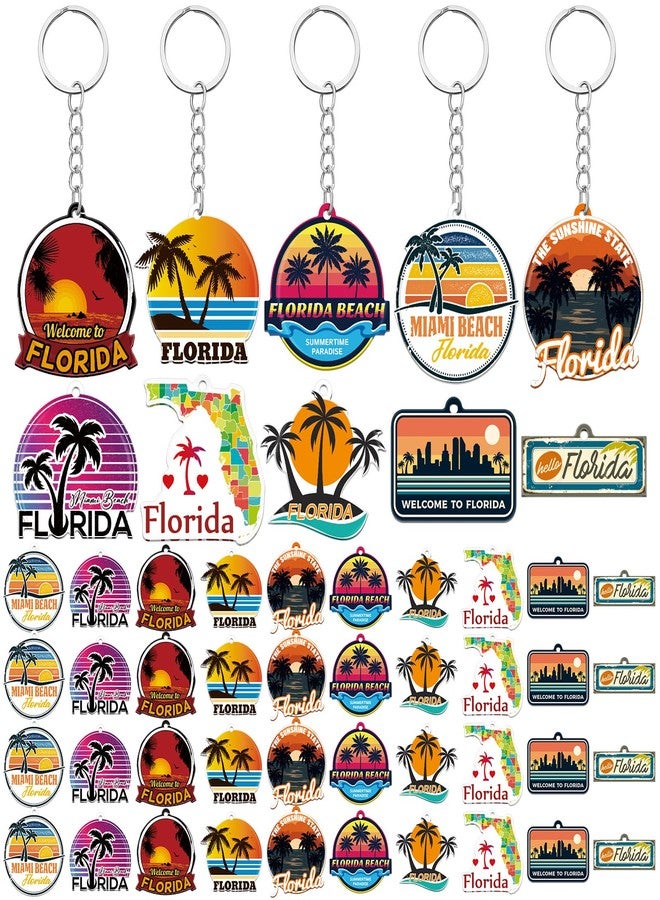 Trnayi 50 Pcs Florida Souvenirs Acrylic Keychain Gifts Bulk United State Keychain Palm Tree Sea Sun Map Travel Souvenirs - Image 1