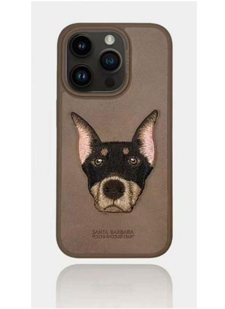 SANTA BARBARA POLO & RACQUET CLUB Polo Curtis Series Embroidery Dog Phone Case for iPhone 15 Pro Max | Luxury PU Leather, Threaded Embroidery, Shockproof, Scratch-Resistant, Soft Grip, Drop Protection, Precise Cutouts for Camera & Ports - Brown  - Image 1